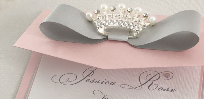 Crown in Rose Pink Metallic Pocket Wedding Invitation